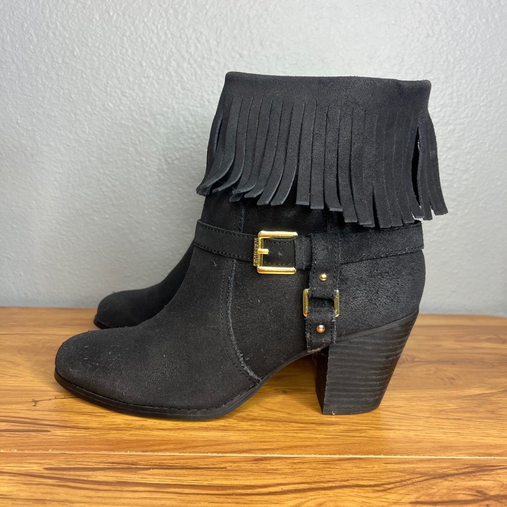 Lauren Ralph Lauren Mara Fringe Booties Sz 10 Black Leather Western Ankle Boots